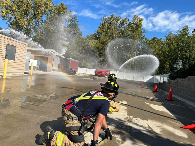 practicing with the fire hose